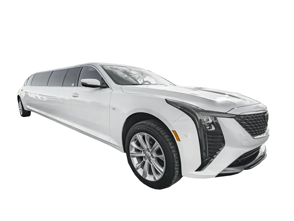 image of 10 passenger Cadillac CT5 limousine front passenger side exterior