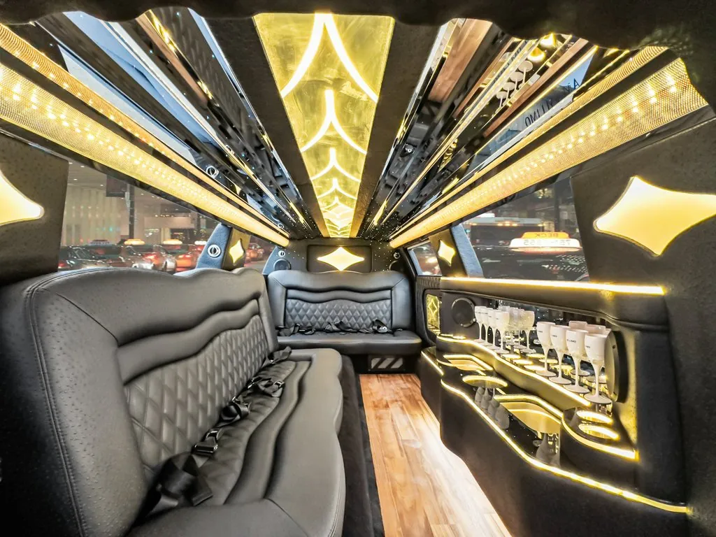 image of 10 passenger Cadillac CT5 limousine interior view from front