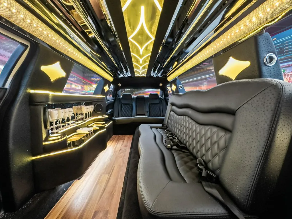 image of 10 passenger Cadillac CT5 limousine interior from rear