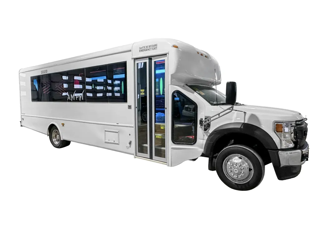 image of 28 passenger Party Bus exterior angle shot of passenger side